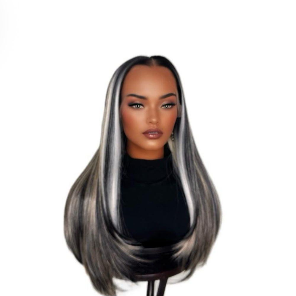 Zara Sleek Silver Streak Middle Part Wig - 22 Inch